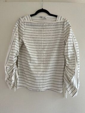 Tibi Ivory and Black Striped Poplin Cotton Long Sleeve Blouse Size 2